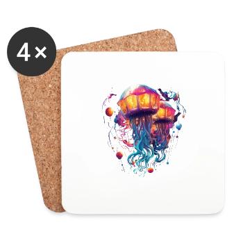 Montgolfière méduse couleurs vives - Dessous de verre (lot de 4) - blanc - Devant