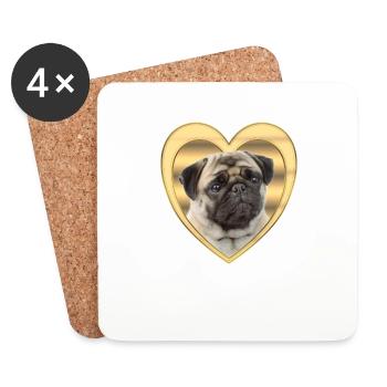 Pug - Dog lover - Dog heart - Coasters (set of 4) - white - Front