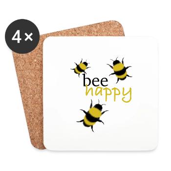 abeille heureuse - Soyez heureux, joyeux, abeilles, nature - Dessous de verre (lot de 4) - blanc - Devant