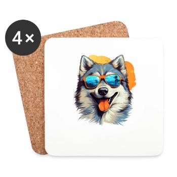 Alaskan Malamute Cooler Hund mit Sonnenbrille - Untersetzer (4er-Set) - Weiß - Vorne