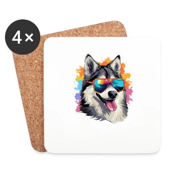 Malamute d’Alaska portant des lunettes de soleil - Dessous de verre (lot de 4) - blanc - Devant