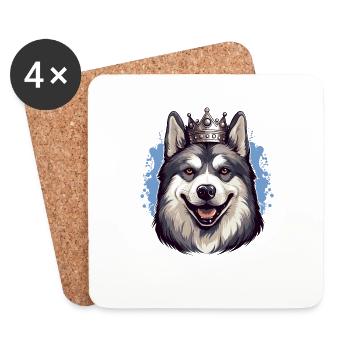 Cooler Hund Alaskan Malamute trägt Königskrone - Untersetzer (4er-Set) - Weiß - Vorne
