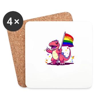Rosa Dinosaurier mit Flagge Regenbogen Transgender-Humor - Untersetzer (4er-Set) - Weiß - Vorne