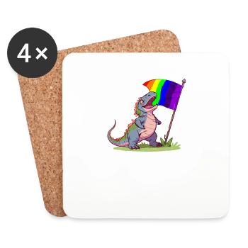 Drôle de dinosaure LGBTQ Communauté arc-en-ciel Jeu de mots - Dessous de verre (lot de 4) - blanc - Devant