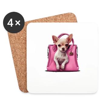Chihuahua rose | pink Sac à main chiot mignon - Dessous de verre (lot de 4) - blanc - Devant