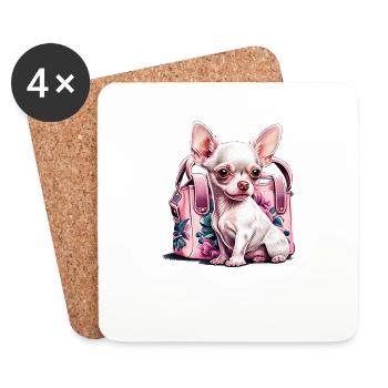 Chihuahua rose | pink Sac à main chiot mignon - Dessous de verre (lot de 4) - blanc - Devant