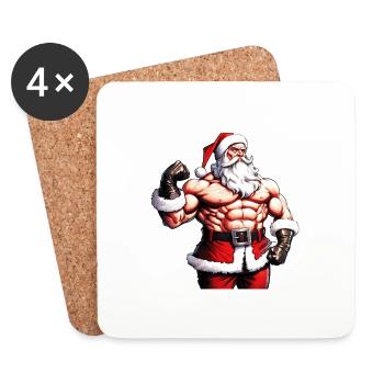 Santa the Strongman: Christmas Bodybuilder Attire - Coasters (set of 4) - white - Front