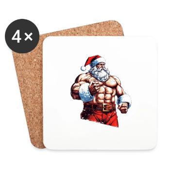 Entraîneur personnel de renne: Santa Bodybuilder Chr - Dessous de verre (lot de 4) - blanc - Devant