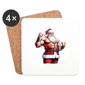 Holiday Muscle: Christmas Bodybuilder with Santa M - Coasters (set of 4) - white - Front