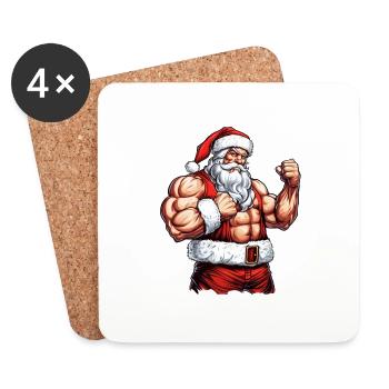 Santa's Bulk Crew: Christmas Bodybuilder Santa Mus - Coasters (set of 4) - white - Front