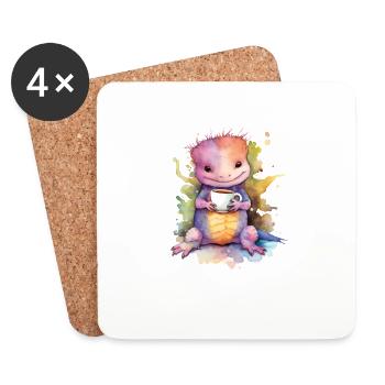 sourire grin, salamandre axolotl au café -Aqu - Dessous de verre (lot de 4) - blanc - Devant