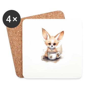 Fennec Fox mit Kaffee -Aquarellstil - Untersetzer (4er-Set) - Weiß - Vorne
