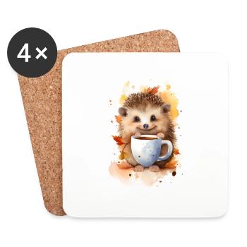 Igel mit Kaffee -Aquarellstil - Untersetzer (4er-Set) - Weiß - Vorne
