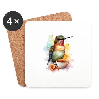 Colibri avec style aquarelle café - Dessous de verre (lot de 4) - blanc - Devant