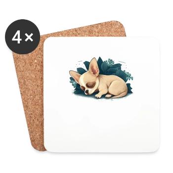 Chihuahua | Schlaf Nacht Pyjama Sonntag Niedlich - Untersetzer (4er-Set) - Weiß - Vorne