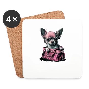 Chihuahua rose | pink Sac à main chiot mignon - Dessous de verre (lot de 4) - blanc - Devant
