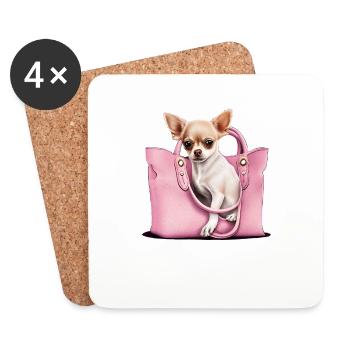 Chihuahua rose | pink Sac à main chiot mignon - Dessous de verre (lot de 4) - blanc - Devant