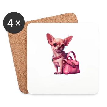 Pink Chihuahua | Rosa Handtasche Welpe Girlie - Untersetzer (4er-Set) - Weiß - Vorne