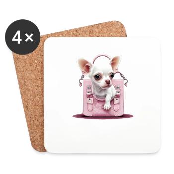 Chihuahua rose | pink Sac à main chiot mignon - Dessous de verre (lot de 4) - blanc - Devant