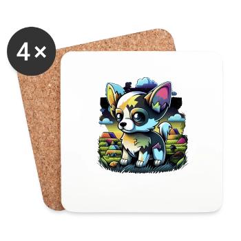 Chihuahua | Gaming Gamer Lustiger Comic Frenchie - Untersetzer (4er-Set) - Weiß - Vorne