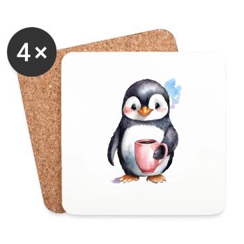 Penguin with coffee watercolor style - Coasters (set of 4) - white - Front
