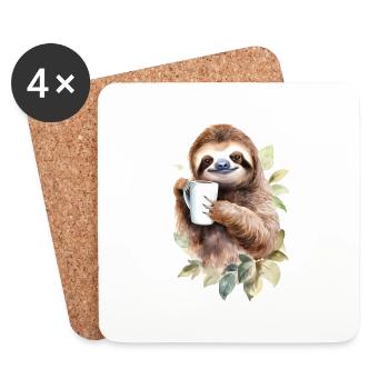 Sloth with coffee watercolor style - Coasters (set of 4) - white - Front