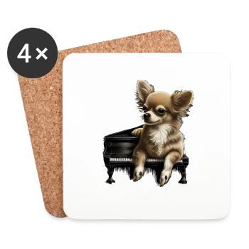 Chihuahua spielt Klavier Piano Klassische Musik - Untersetzer (4er-Set) - Weiß - Vorne