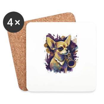 Chihuahua | Saxophon Musik Band Lustiger Hund - Untersetzer (4er-Set) - Weiß - Vorne