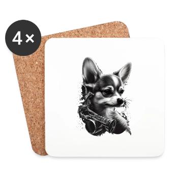 Chihuahua | Saxophon Musik Band Lustiger Hund - Untersetzer (4er-Set) - Weiß - Vorne