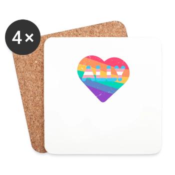 Ally Rainbow Flag Heart pour le jeu de mots LGBT transgenre - Dessous de verre (lot de 4) - blanc - Devant