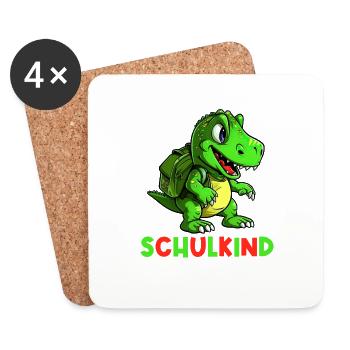 Einschulung T-Rex Dino Schulanfang Schulkind 2023 - Untersetzer (4er-Set) - Weiß - Vorne