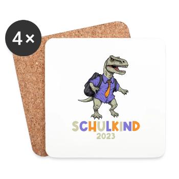 Einschulung T-Rex Dino Schulanfang Schulkind 2023 - Untersetzer (4er-Set) - Weiß - Vorne
