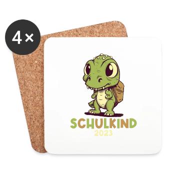 Einschulung T-Rex Dino Schulanfang Schulkind 2023 - Untersetzer (4er-Set) - Weiß - Vorne