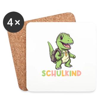 Einschulung T-Rex Dino Schulanfang Schulkind 2023 - Untersetzer (4er-Set) - Weiß - Vorne
