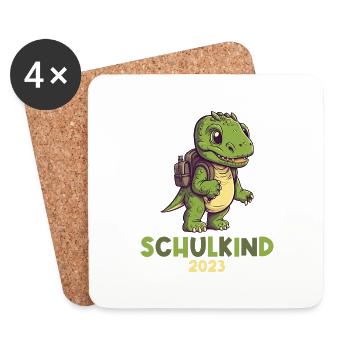 Einschulung T-Rex Dino Schulanfang Schulkind 2023 - Untersetzer (4er-Set) - Weiß - Vorne