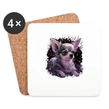 Chihuahua | Pink Jolie Rose Maman Femme ignon - Dessous de verre (lot de 4) - blanc - Devant