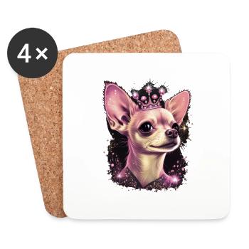 Chihuahua | Pink Jolie Rose Maman Femme ignon - Dessous de verre (lot de 4) - blanc - Devant