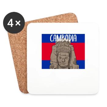 Cambodia Temple Khmer Vintage Flag I Gift - Coasters (set of 4) - white - Front