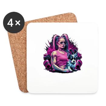 Chihuahua rose | Fille Fitness Salle de sport - Dessous de verre (lot de 4) - blanc - Devant