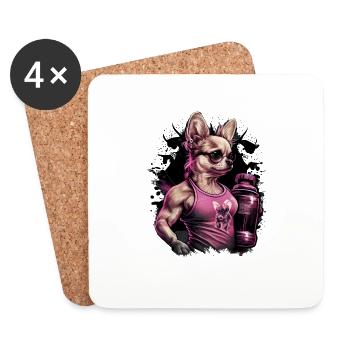 Chihuahua rose | Fille Fitness Salle de sport - Dessous de verre (lot de 4) - blanc - Devant