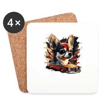 Chihuahua | Race Racing Car Funny Dog Mechanic - Coasters (set of 4) - white - Front