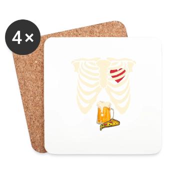 Papa Skelett Halloween Bier Pizza Lustig Schwanger - Untersetzer (4er-Set) - Weiß - Vorne