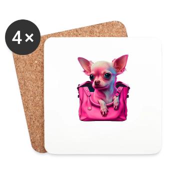 Pink Chihuahua | Rosa Handtasche Welpe Girlie - Untersetzer (4er-Set) - Weiß - Vorne