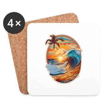 Strand und Welle - Untersetzer (4er-Set) - Weiß - Vorne