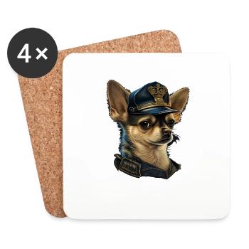 Chihuahua | Chapeau Policier Chien Drôle - Dessous de verre (lot de 4) - blanc - Devant