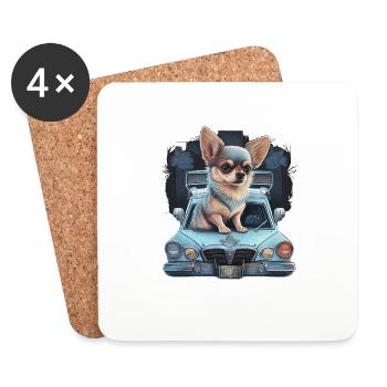 Chihuahua | Chapeau Policier Chien Drôle - Dessous de verre (lot de 4) - blanc - Devant