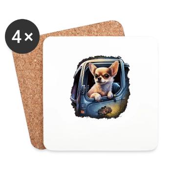 Chihuahua | Chapeau Policier Chien Drôle - Dessous de verre (lot de 4) - blanc - Devant