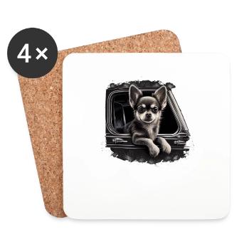 Chihuahua | Chapeau Policier Chien Drôle - Dessous de verre (lot de 4) - blanc - Devant