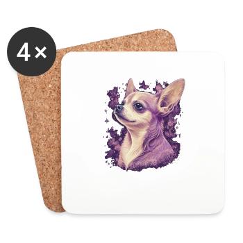 Chihuahua | Pink Jolie Rose Maman Femme ignon - Dessous de verre (lot de 4) - blanc - Devant
