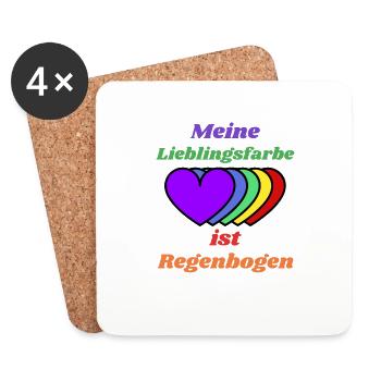Lieblingsfarbe Regenbogen Herzen - Untersetzer (4er-Set) - Weiß - Vorne